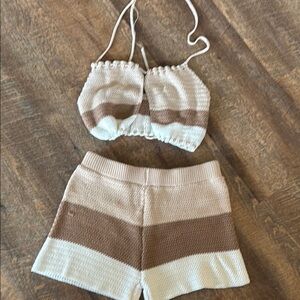 High Waist Brown and Tan Casual Shorts